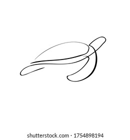 Graceful tortoise drawn in one line, black line on a white background