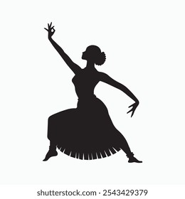 Graceful Traditional Dancer Silhouette Black and White