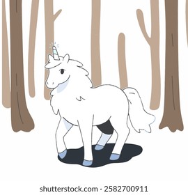 A graceful unicorn with a sparkling horn standing in a magical forest.