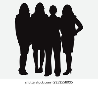 Graceful Unity, Silhouettes of Four Empowered Women Standing Together in Solidarity