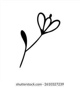 A graceful vector illustration features a black flower branch with delicate petals and a slender stem. The design emphasizes simplicity and elegance, suitable for various design applications.