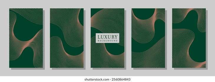 graceful vertical banner with luxurious curvy lines texture in green collection