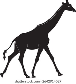 Graceful walking giraffe silhouette in side view, exuding elegance and movement, suitable for nature, safari, or conservation projects.