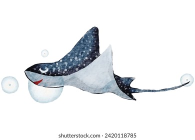 Graceful Watercolor Stingray Illustration: Underwater Beauty