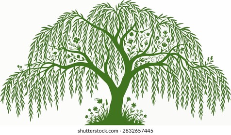 Graceful Weeping Willow Tree With Cascading Green Branches