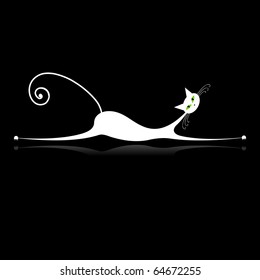 Graceful white cat silhouette for your design