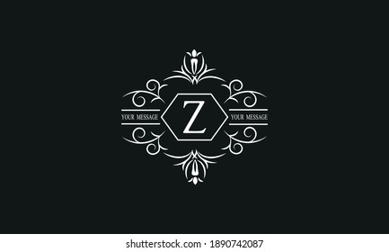 Graceful white monograma sobre un fondo negro con la letra Z. Elegante logo con la inicial. emblema universal, símbolo de restaurante, negocios, tarjetas de felicitación, invitaciones.