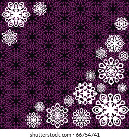 graceful white snowflakes on violet background. Vector illustration
