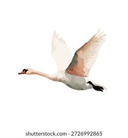 Anmutige weiße Schwanenvektorgrafik im dynamischen Flug, perfekt für Natur, Tierwelt oder elegante Designprojekte. Einzeln auf Weiß für einfache Integration.
