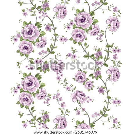 : A graceful, winding stem adorned with large, layered lavender-pink blooms and delicate smaller blossoms, creating a romantic, timeless look.