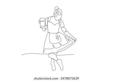 Graceful woman with a glass of beer. Oktoberfest concept one-line drawing