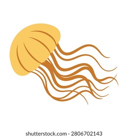 A graceful yellow jellyfish glides through the water with long flowing tentacles. This minimalist marine creature design is perfect for ocean themes and aquatic art.