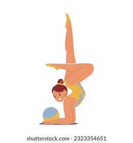 Graceful Young Girl Gymnast Character Captivates As She Effortlessly Twirls And Balances With A Ball, Showcasing Her Agility, Precision, And Passion For The Sport. Cartoon People Vector Illustration