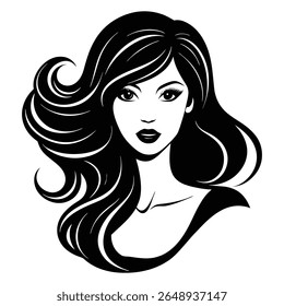 A graceful young lady’s silhouette with flowing, luxurious hair cascading down her back, exuding elegance and timeless beauty in a striking, simple outline.
