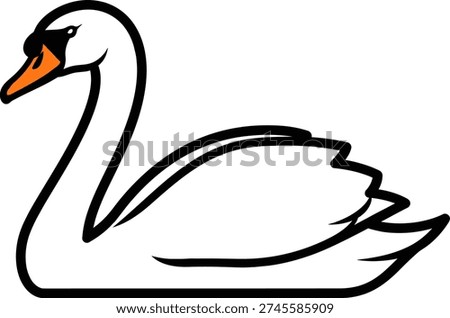 A gracefully illustrated swan with a distinctive orange beak and black outlines.