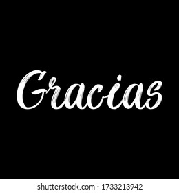 Gracias brush paint hand drawn lettering on black background. Thanks in spanish language design  templates for greeting cards, overlays, posters