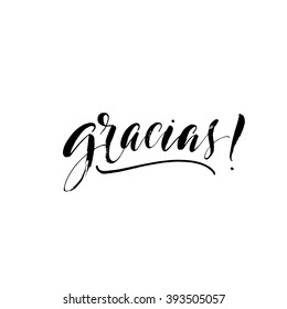 Gracias card. Thank you in spanish. Hand drawn lettering phrase. Ink illustration. Modern brush calligraphy. Isolated on white background. 

