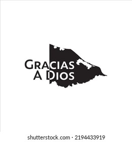 Gracias A Dios map and black lettering design on white background