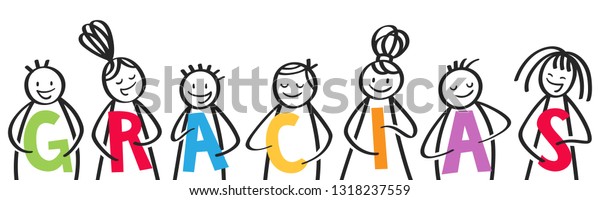 Gracias Group Stick Figures Holding Colorful Stock Vector (Royalty Free ...