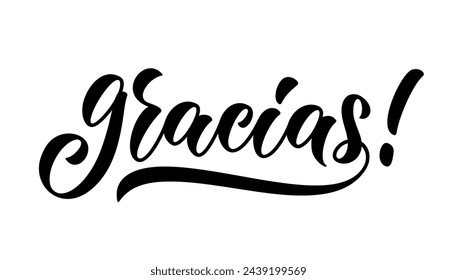 Gracias letras a mano. Frase en español que se traduce como Gracias. Diseño de tipografía vectorial. Texto caligráfico aislado sobre fondo blanco.