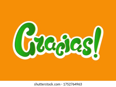 Gracias, hand lettering spanish word thank you, calligraphy isolated on orange background. Lettering for your design.