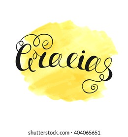 Gracias hand written lettering meaning Thank you on abstract watercolor background