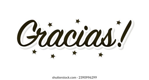 Gracias. Handwritten modern brush lettering Gracias! on white. Text in spanish for postcard, invitation, T-shirt print design, banner, poster, web, icon. Vector illustration