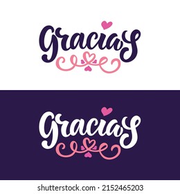 Gracias handwritten text in Spanish (Thank you). Vector illustration with hearts for Mother's Day. Lettering typography, modern brush calligraphy for greeting card, poster, logo, banner, t-shirt print