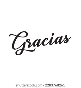 Gracias ink brush vector lettering. Thank you in Spanish. Modern phrase handwritten vector calligraphy. Black paint lettering isolated on white background. Postcard, greeting card, t shirt print.