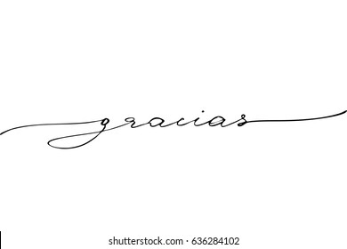 Gracias spanish phrase lettering thank you in Spanish. Handwritten black text isolated on white background, vector. 