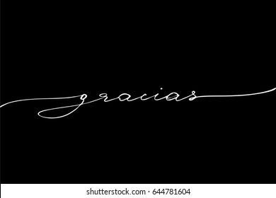 Gracias spanish phrase lettering writing Thank you in Spanish, handwritten text on black background, vector 