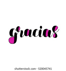 Gracias. Thank you in Spanish. Brush hand lettering vector illustration. Motivating modern calligraphy. Great for pillow cases, prints and posters, greeting cards, home decor, apparel design and more.