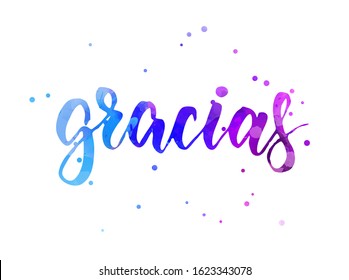 Gracias - Thank you in Spanish language. Handwritten watercolor modern calligraphy lettering text.