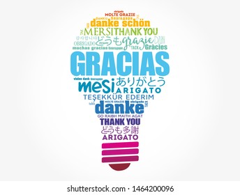 Gracias Thank You in Spanish light bulb word cloud in different languages