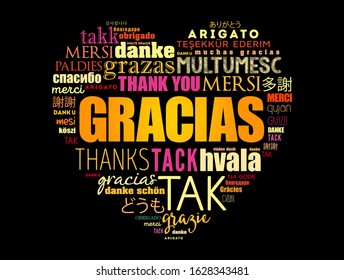 Gracias (Thank You in Spanish) love heart Word Cloud in different languages of the world