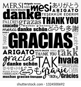 Gracias (Thank You in Spanish) word cloud in different languages