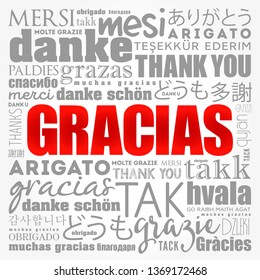 Gracias (Thank You in Spanish) word cloud in different languages