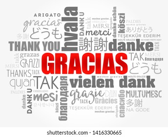 Gracias (Thank You in Spanish) word cloud in different languages