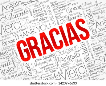 Gracias (Thank You in Spanish) word cloud in different languages