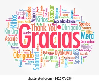 Gracias (Thank You in Spanish) word cloud in different languages