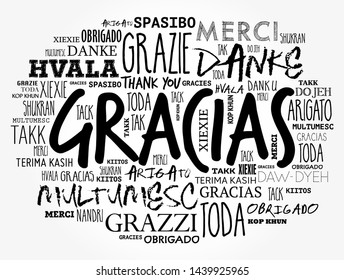 Gracias (Thank You in Spanish) word cloud in different languages