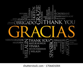 Gracias (Thank You in Spanish) word cloud in different languages