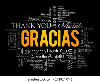 Gracias (Thank You in Spanish) word cloud in different languages