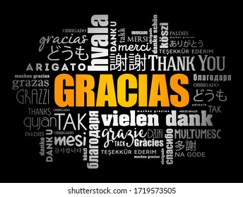 Gracias (Thank You in Spanish) word cloud in different languages