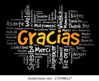 Gracias (Thank You in Spanish) word cloud in different languages