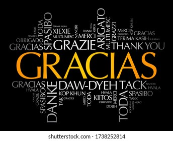 Gracias (Thank You in Spanish) word cloud in different languages