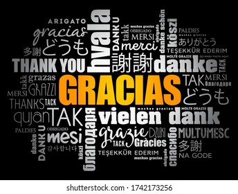 Gracias (Thank You in Spanish) word cloud in different languages