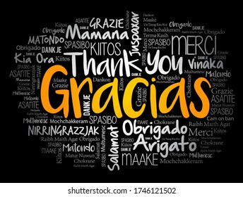 Gracias (Thank You in Spanish) word cloud in different languages