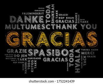 Gracias (Thank You in Spanish) word cloud in different languages