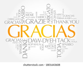 Gracias (Thank You in Spanish) word cloud in different languages